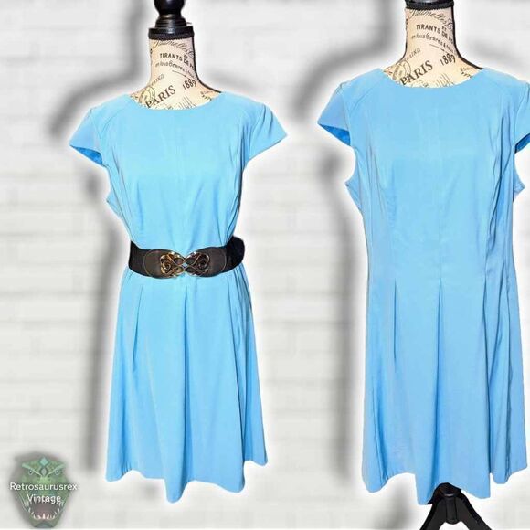 AGB Dress Twee Pinup Style Azure Blue Stretch Twill Fit and Flare Dress,Size 14 - Picture 1 of 6